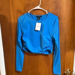 Forever 21 Vibrant Blue Ruched Long Sleeve Tee